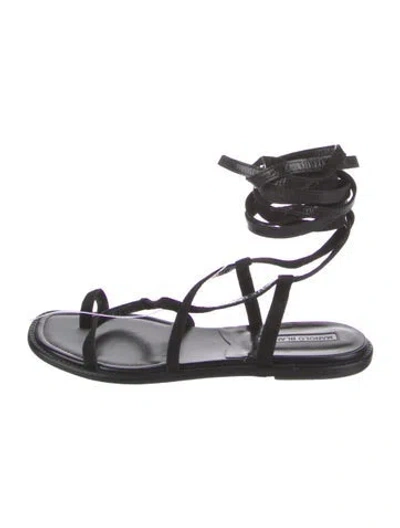 Pre-owned Manolo Blahnik Suede Gladiator Sandals In Black
