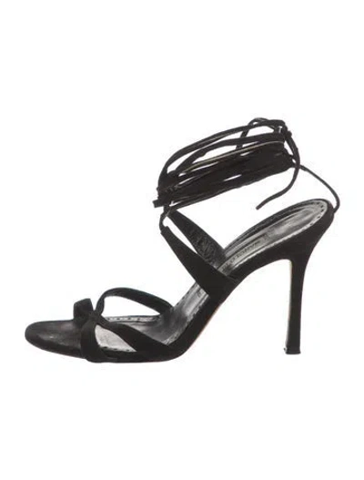 Pre-owned Manolo Blahnik Suede Gladiator Sandals In Black