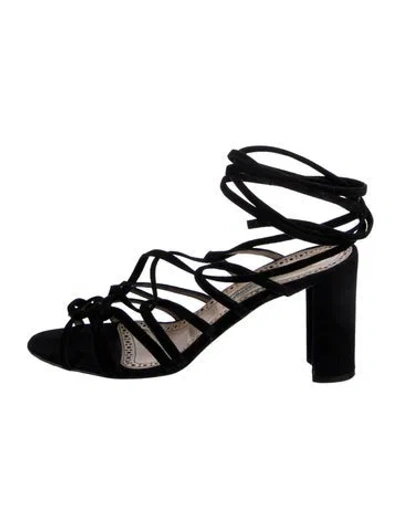 Pre-owned Manolo Blahnik Suede Gladiator Sandals In Black