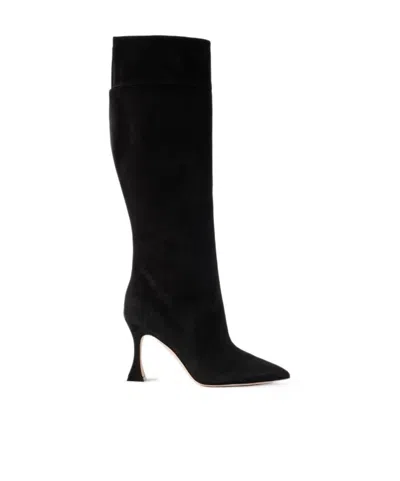 Manolo Blahnik Suede Knee Boots In Black