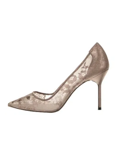 Pre-owned Manolo Blahnik Suede Lace Pattern D'orsay Pumps
