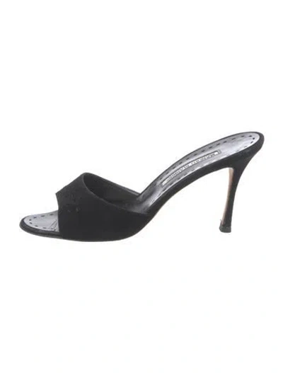 Pre-owned Manolo Blahnik Suede Lace Pattern Slides In Black