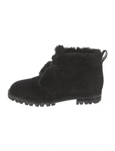 Pre-owned Manolo Blahnik Suede Lace-up Boots In Black