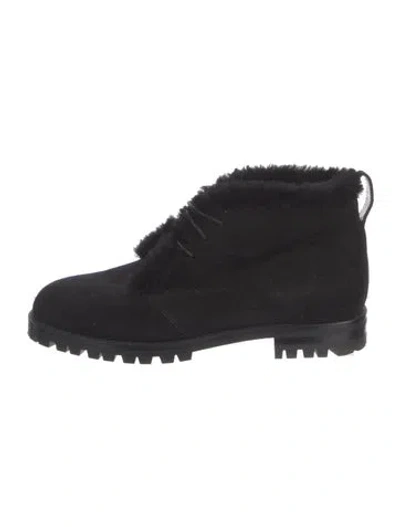 Pre-owned Manolo Blahnik Suede Lace-up Boots In Black