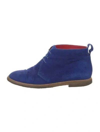 Pre-owned Manolo Blahnik Suede Lace-up Boots In Blue