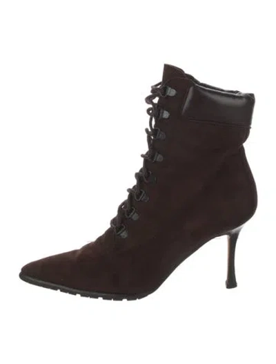 Pre-owned Manolo Blahnik Suede Lace-up Boots In Brown