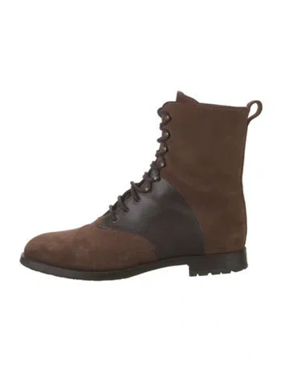 Pre-owned Manolo Blahnik Suede Lace-up Boots In Brown