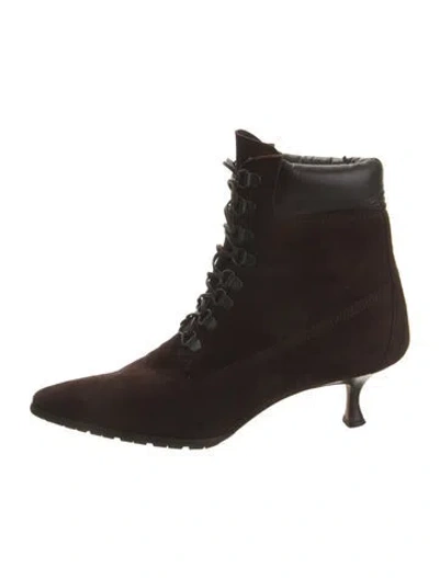 Pre-owned Manolo Blahnik Suede Lace-up Boots In Brown
