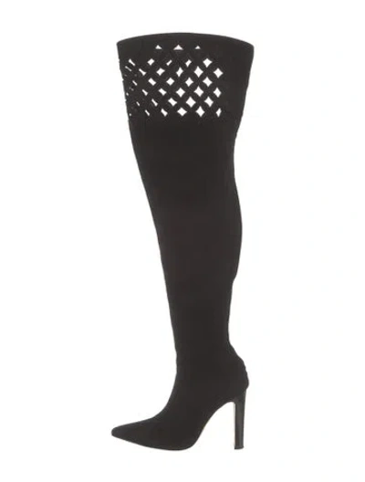 Pre-owned Manolo Blahnik Suede Lasercut Accents Boots In Black