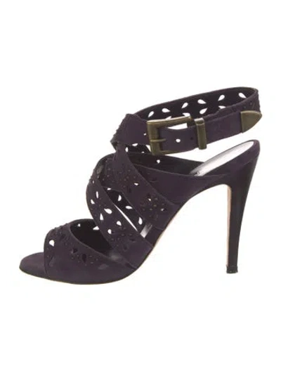 Pre-owned Manolo Blahnik Suede Lasercut Accents Gladiator Sandals In Purple