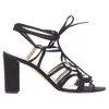 Manolo Blahnik Suede Leather Lace Up Strappy Block Heels In Black
