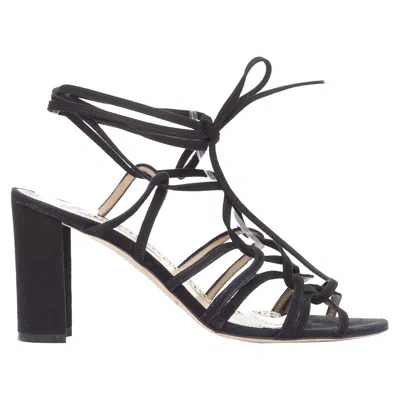 Manolo Blahnik Suede Leather Lace Up Strappy Block Heels In Black