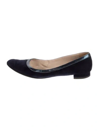 Pre-owned Manolo Blahnik Suede Leather Trim Embellishment Flats In Blue