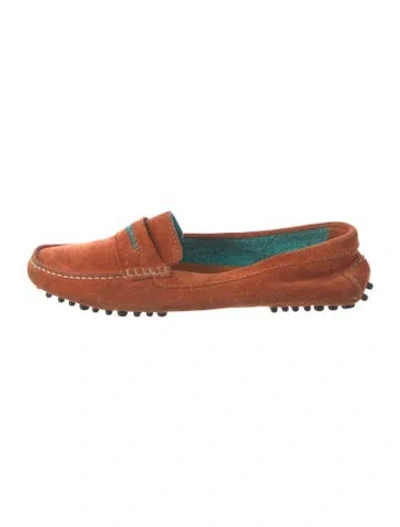 Pre-owned Manolo Blahnik Suede Loafers In Orange