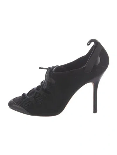 Pre-owned Manolo Blahnik Suede Mesh Accents Slingback Pumps In Black