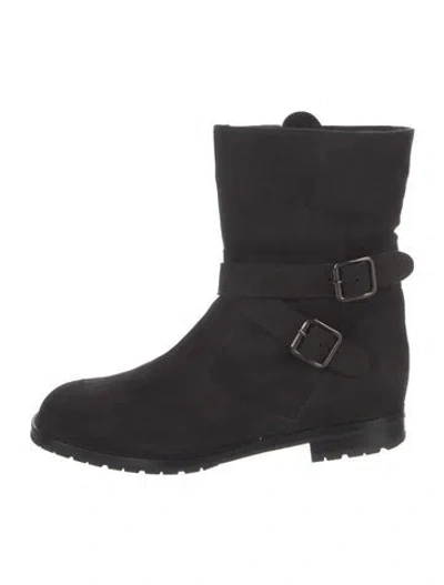 Pre-owned Manolo Blahnik Suede Moto Boots In Black