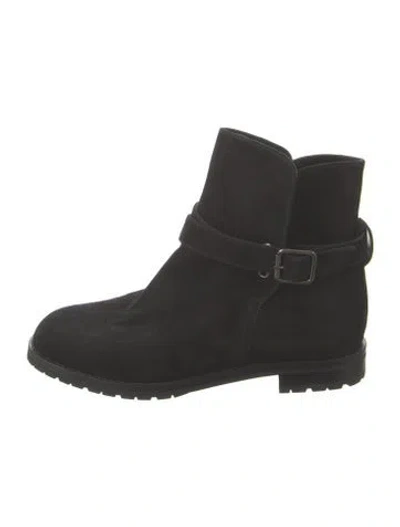 Pre-owned Manolo Blahnik Suede Moto Boots In Black