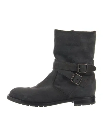 Pre-owned Manolo Blahnik Suede Moto Boots In Blue