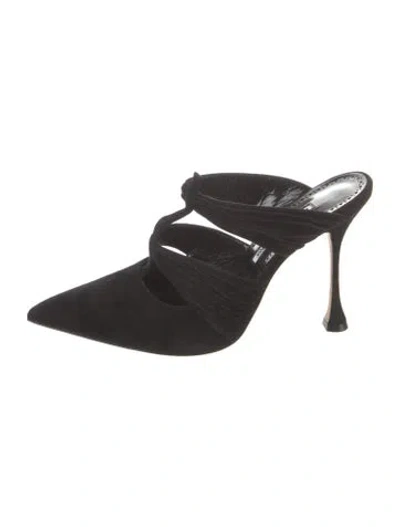 Pre-owned Manolo Blahnik Suede Mules In Black