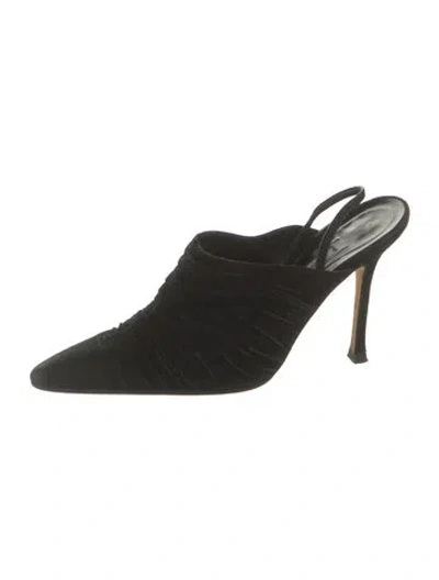 Pre-owned Manolo Blahnik Suede Mules In Black