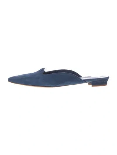 Pre-owned Manolo Blahnik Suede Mules In Blue