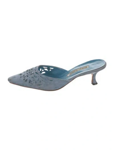 Pre-owned Manolo Blahnik Suede Mules In Blue