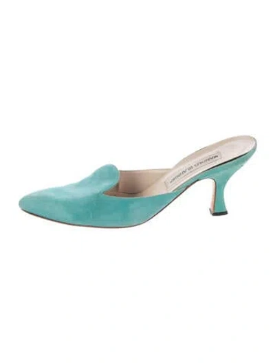 Pre-owned Manolo Blahnik Suede Mules In Blue