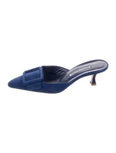 Pre-owned Manolo Blahnik Suede Mules In Blue