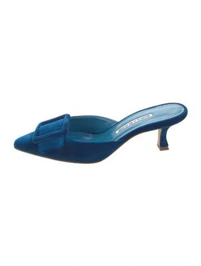 Pre-owned Manolo Blahnik Suede Mules In Blue