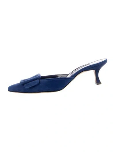 Pre-owned Manolo Blahnik Suede Mules In Blue