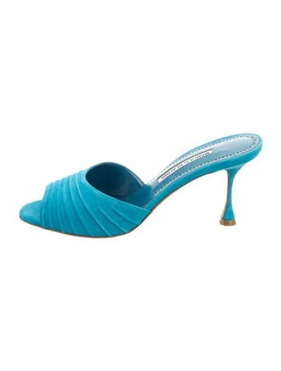 Pre-owned Manolo Blahnik Suede Mules In Blue