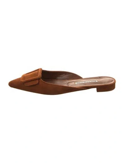 Pre-owned Manolo Blahnik Suede Mules In Brown