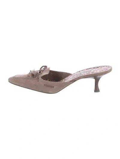 Pre-owned Manolo Blahnik Suede Mules In Gray