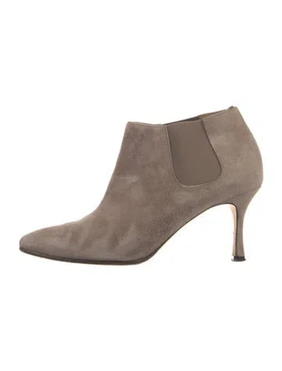 Pre-owned Manolo Blahnik Suede Mules In Gray