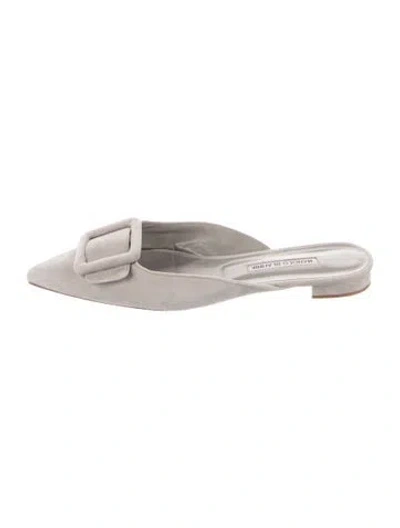 Pre-owned Manolo Blahnik Suede Mules In Gray