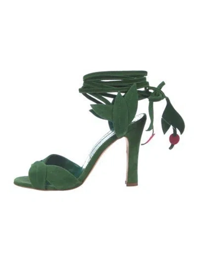 Pre-owned Manolo Blahnik Suede Mules In Green