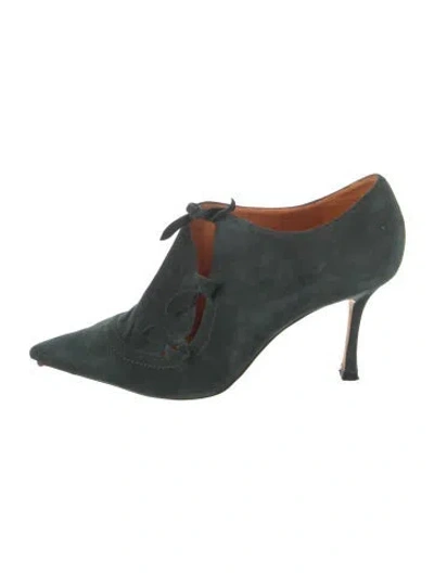 Pre-owned Manolo Blahnik Suede Mules In Green