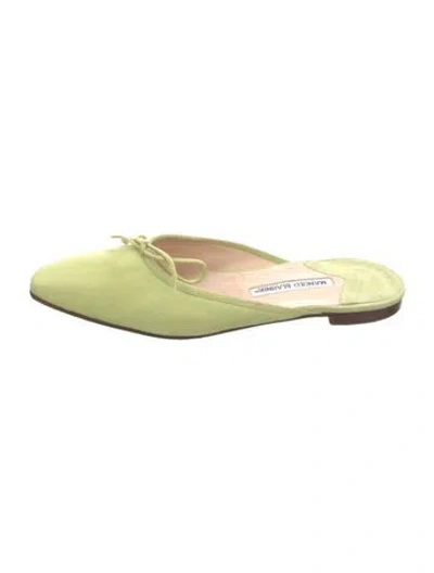 Pre-owned Manolo Blahnik Suede Mules In Green