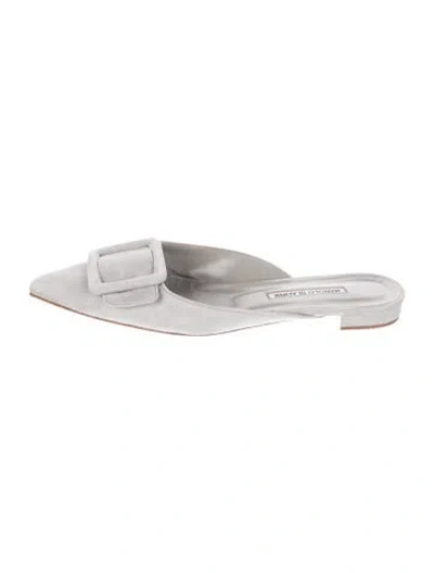Pre-owned Manolo Blahnik Suede Mules In Grey