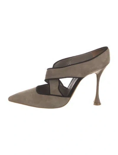 Pre-owned Manolo Blahnik Suede Mules In Neutral