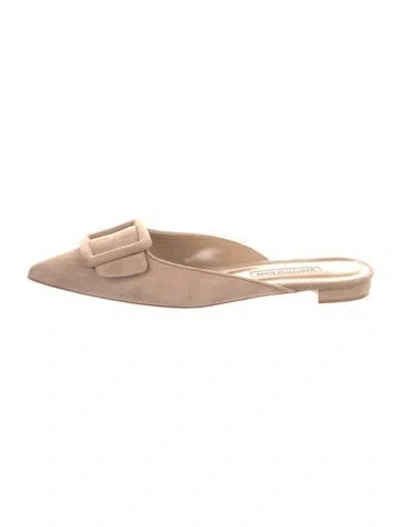 Pre-owned Manolo Blahnik Suede Mules In Neutral