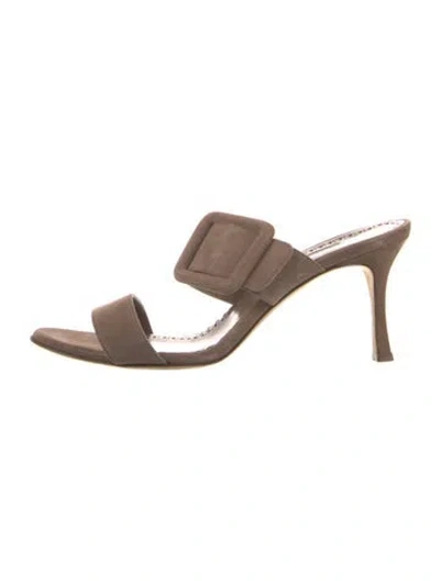 Pre-owned Manolo Blahnik Suede Mules In Neutral