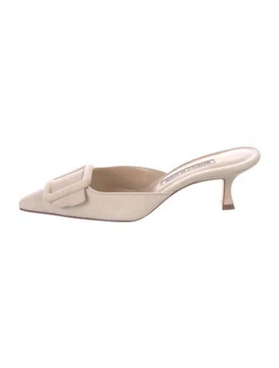 Pre-owned Manolo Blahnik Suede Mules In Neutral