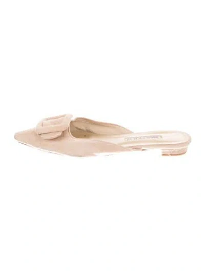 Pre-owned Manolo Blahnik Suede Mules In Neutral
