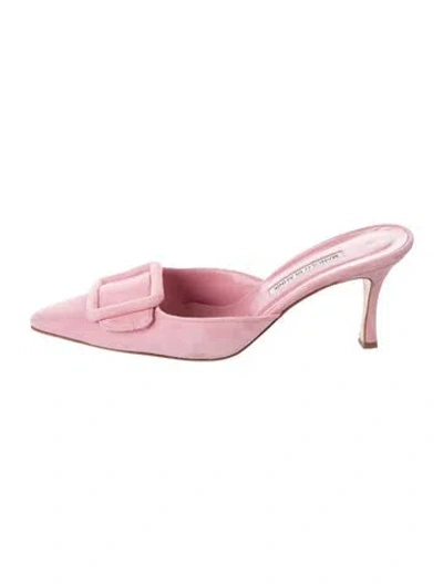 Pre-owned Manolo Blahnik Suede Mules In Pink