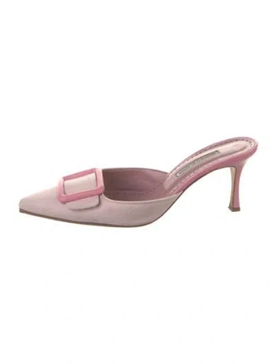 Pre-owned Manolo Blahnik Suede Mules In Pink