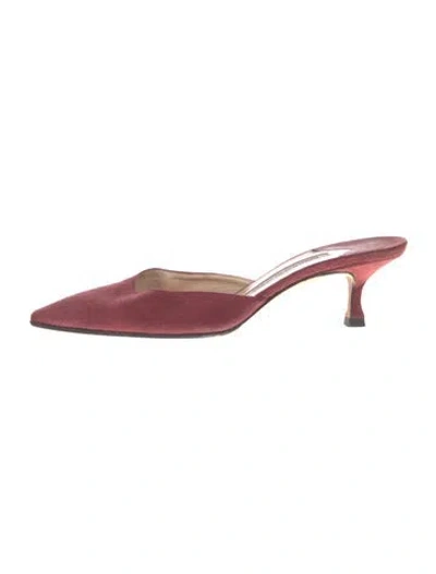 Pre-owned Manolo Blahnik Suede Mules In Red