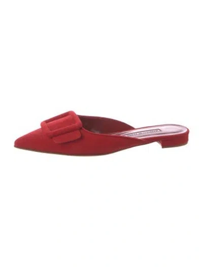 Pre-owned Manolo Blahnik Suede Mules In Red