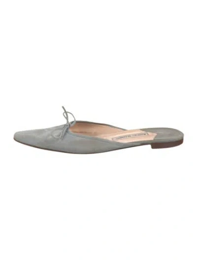 Pre-owned Manolo Blahnik Suede Mules In Silver