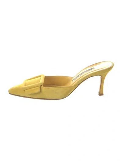 Pre-owned Manolo Blahnik Suede Mules In Yellow